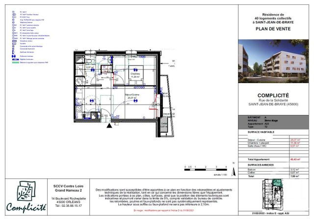 Appartement F2 à louer - 2 pièces - 43,43 m2 - St Jean De Braye - 45 - CENTRE