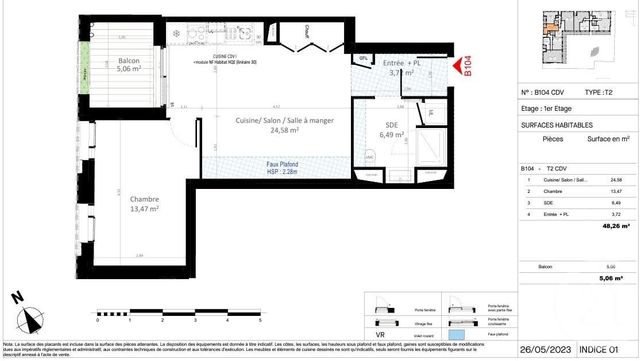 Appartement T2 à vendre - 2 pièces - 48,26 m2 - Olivet - 45 - CENTRE
