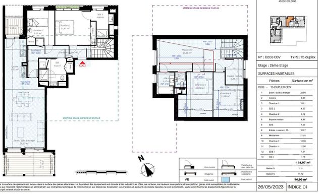 Appartement Duplex à vendre - 5 pièces - 139,97 m2 - Olivet - 45 - CENTRE